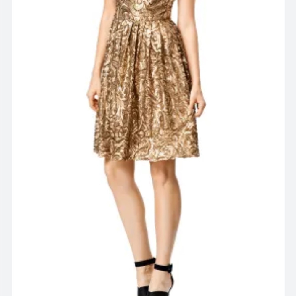 Badgley Mishka Collection Golden Flower Dress sz 10 Cocktail, wedding